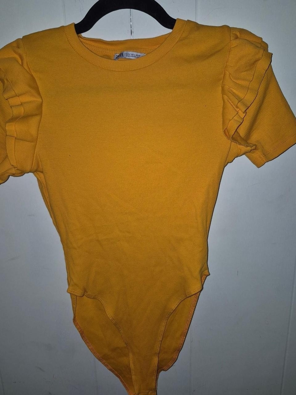 Ladies Yellow Ruffle Sleeve One-Piece Bodysuit